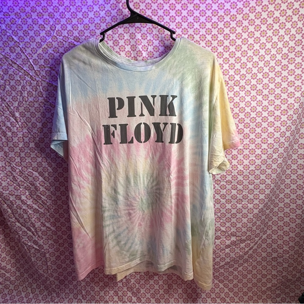 Lucky Brand Tie-Dye "PINK FLOYD" Short Sleeve Tee - Pastel Rainbow
